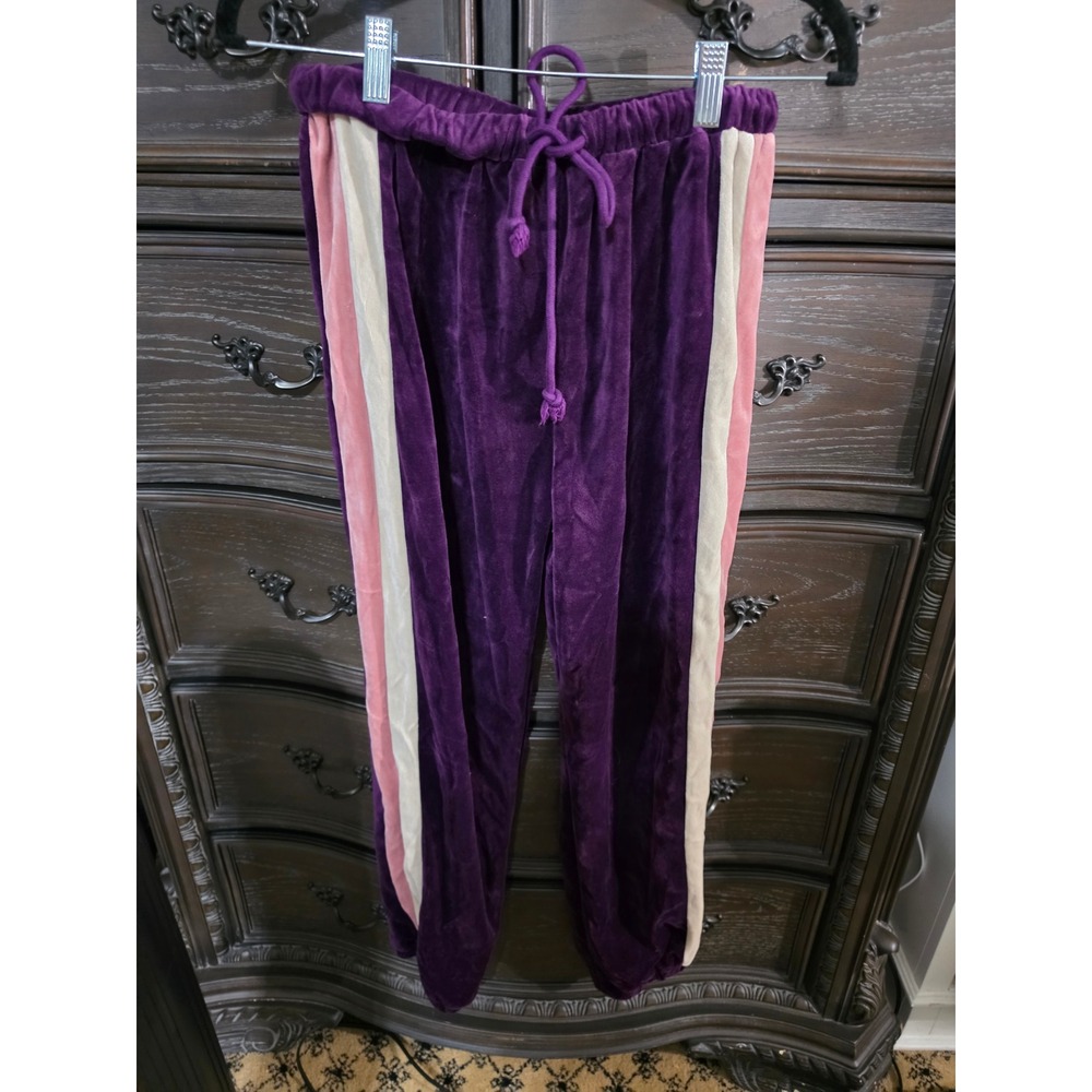 Easel Purple Velour Joggers Pink Cream Side Stripe Track Pants Small
